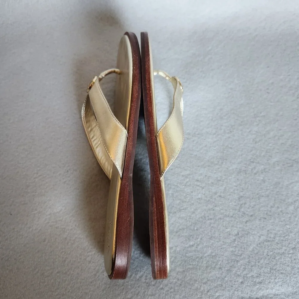 Tory Burch Metallic Gold Leather Thong Sandals